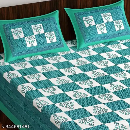Jaipuri pure cotton double queen fitted bedsheets, soft & smooth finish, vibrant colors, machine washable