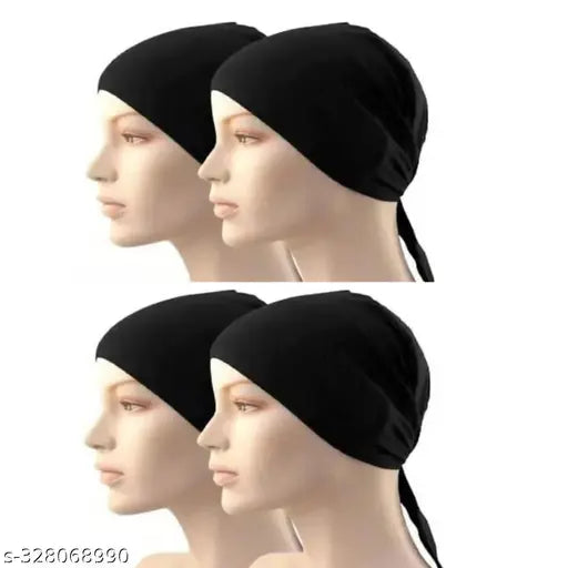 Black Hijab Cap with matching soft underscarves. Set of four fashionable Islamic caps in a combo pack