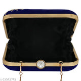 Trendy blue handcrafted embroidered women's clutch with intricate detailing and a gold zipper closure