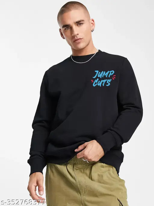 Black and Blue Cottonblend Slim Fit T-shirt with full sleeves and printed design for men