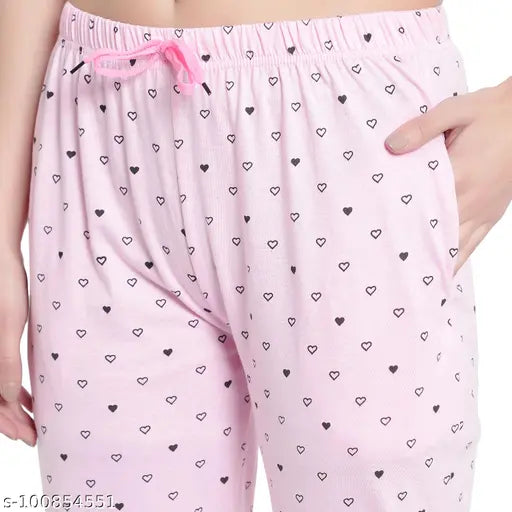 Womens pink cotton nightwear with hearts pattern