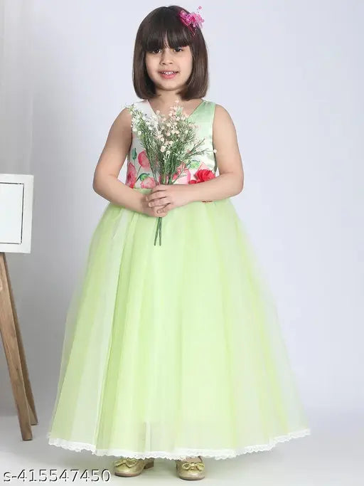 Militery green full length party dress for girls