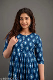 Rayon long anrakali kurta, printed combo, three-quarter sleeves on woman, Indian ethnic wear