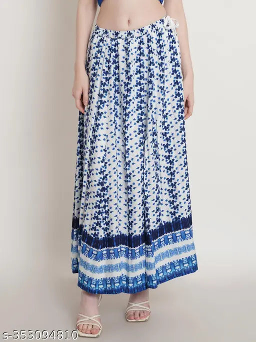 Women's blue rayon abstract print maxi skirt, stylish and comfortable A-line design
