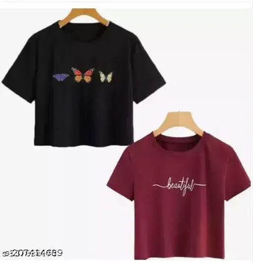 Women's cotton blend blessed print crop top combo pack of 2, perfect for Raksha Bandhan gift for sister