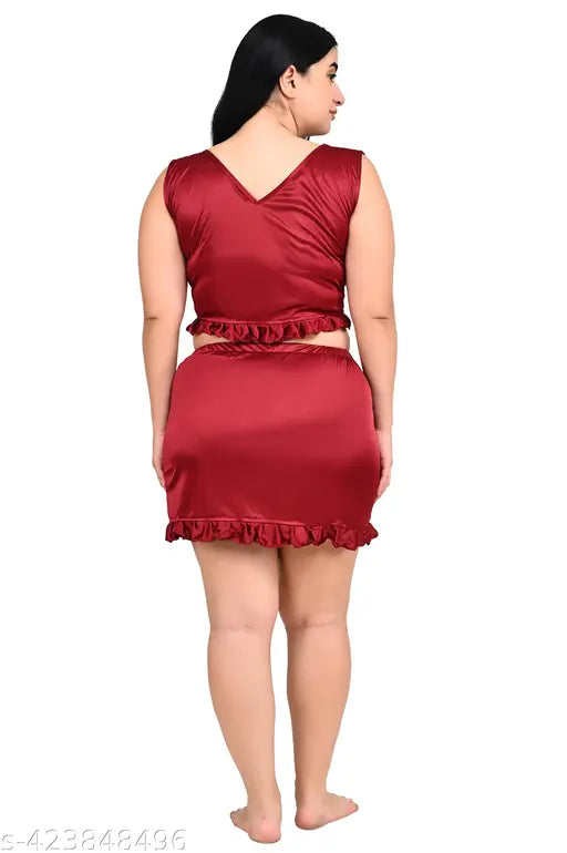 A woman in a red skirt standing with her back facing the camera