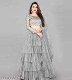 Embroidered silk blend Kashvi Petite women's lehenga set with ruffle bottom and lace dupatta, semi-stitched (waist 44in, length 45in). Indian origin