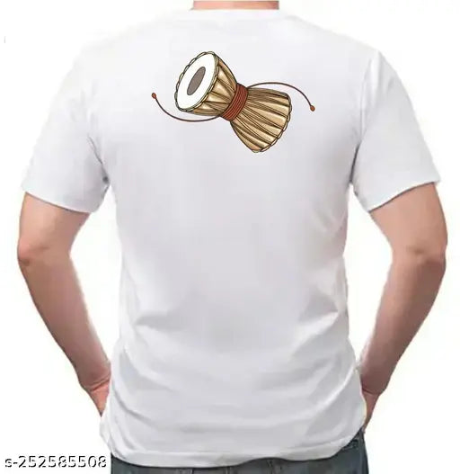 White polyester round neck half sleeve T-shirt with sublimation printing featuring Bhole Nath, Shiv Shankar, Mahadev, Mahakal design. High quality printing on both sides, available in sizes S to XXL. Made in India