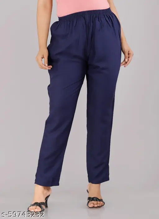 Navy blue women's nightsuit set with drawstring pants and short sleeved top