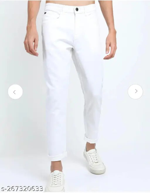 White denim men's trouser, solid pattern, pack of 1, size 26, 28, 30, 32, 34, or 36 (India origin)