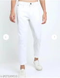 White denim men's trouser, solid pattern, pack of 1, size 26, 28, 30, 32, 34, or 36 (India origin)