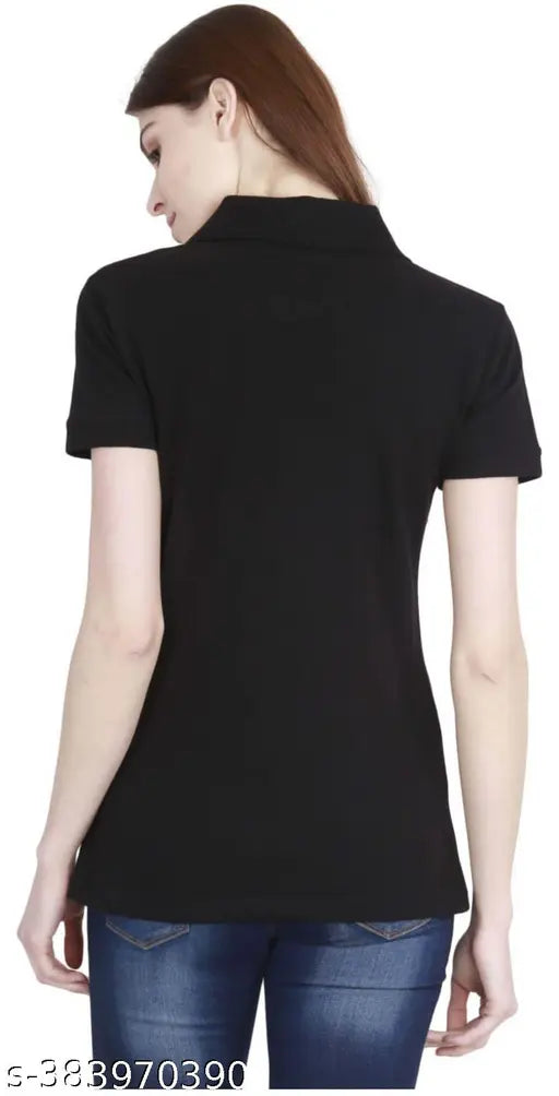 Holdvalley cotton blend solid poloneck T-shirt for women & girls in short sleeves, made in India