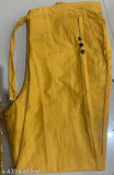 Yellow cotton blend solid pants for women, elastic waistband with drawstring, India origin