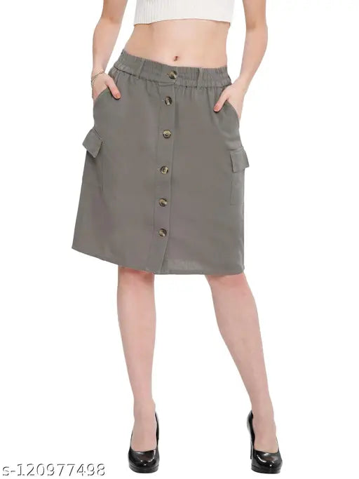 Grey pleated skirt, high waist, elastic closure