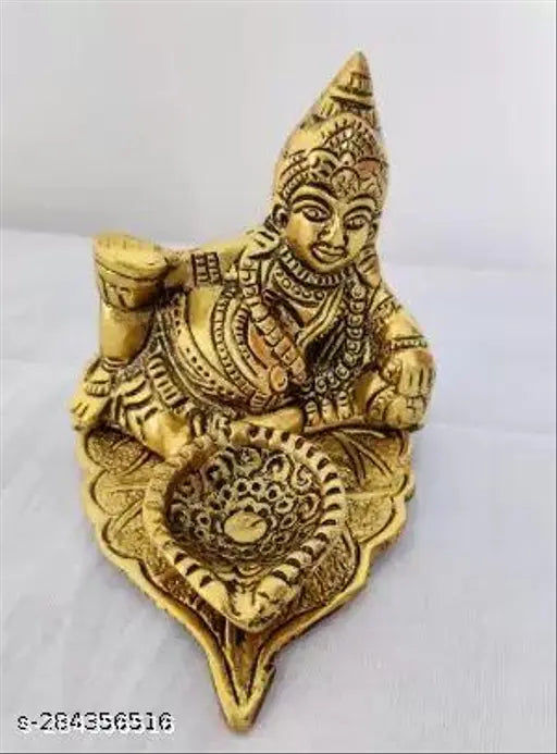 Metal Divya Shakti Kubera Deepam oil lamp decorative showpiece, 9cm x 11cm x 7cm, used in Lakshmi Kubera Pooja for material growth and prosperity, originating from India