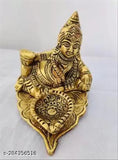 Metal Divya Shakti Kubera Deepam oil lamp decorative showpiece, 9cm x 11cm x 7cm, used in Lakshmi Kubera Pooja for material growth and prosperity, originating from India