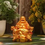 Gold poly resin Feng Shui laughing Buddha statue with ingot money coins for wealth, 74 cm tall