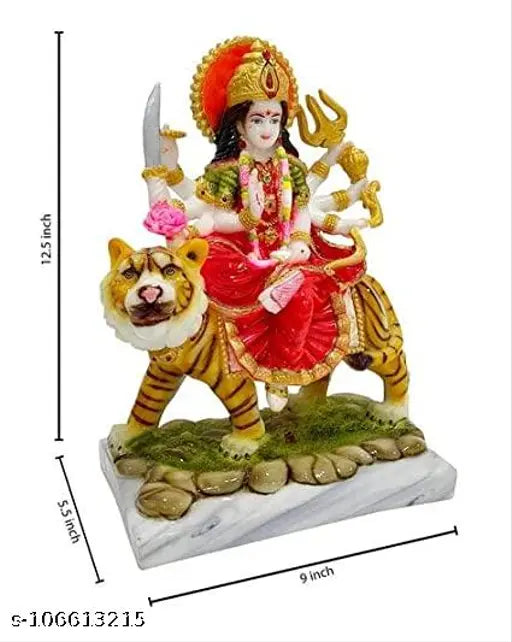 Marble finish Goddess Durga Durga Idol Sherawali MATA statue, 6-inch tall spiritual puja showpiece, Indian handcrafted religious murti for home decor or pooja gift item