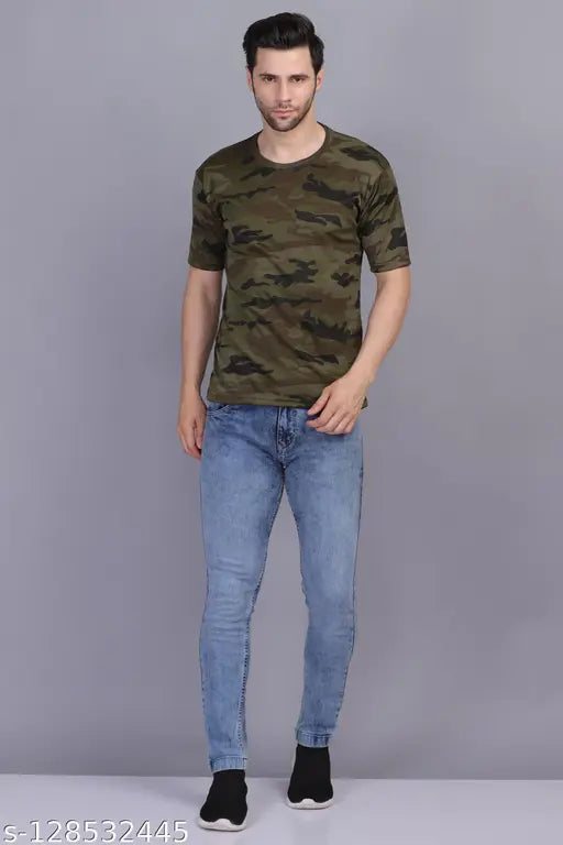 Green camouflage AXOLOTL men's cotton & polyester t-shirt (pack of 2), perfect for sports, gym or military wear