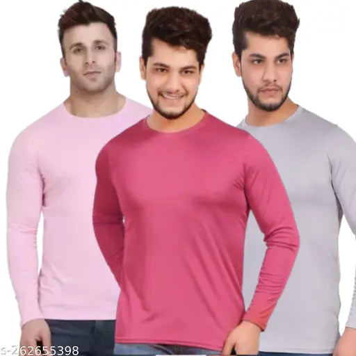 Men's 3-piece combo full sleeve t-shirt - poly blend, solid color, long sleeves. Large selection of sizes (M, L, XL). Comfortable, stylish, versatile T-shirt for any occasion