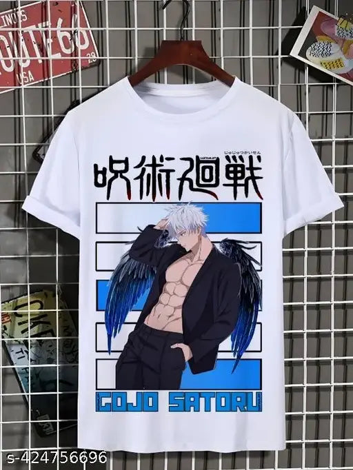 Satoru Gojo anime-themed polyester t-shirt for kids, cotton blend, short sleeves, printed design