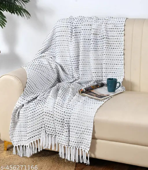 Brown HomewayTex Swift Acrylic/Cotton Throw, size 130X180 cm or 52X70", striped design for sofa, bed, or blanket