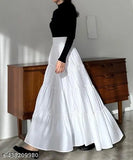 White lace skirt, long length, flared bottom