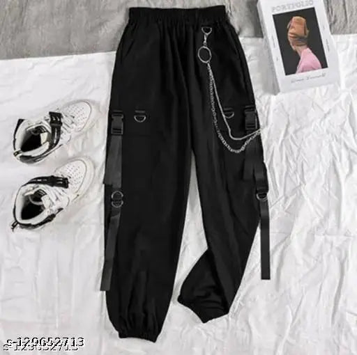 Stylish cotton cargo pant for women & girls, solid net, loose fit in multiple sizes (26-34)