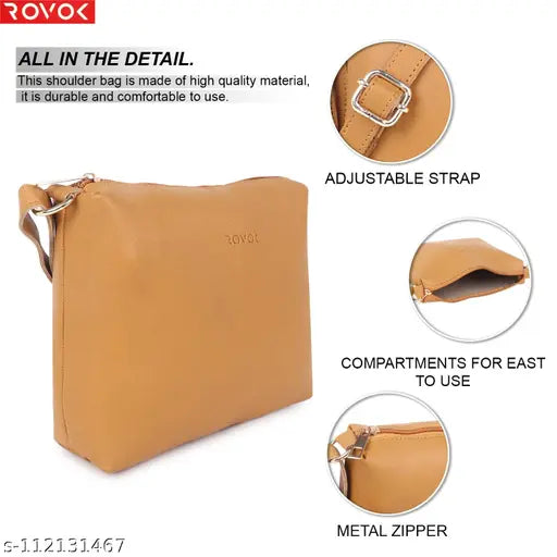Stylish brown leather sling bag with adjustable shoulder strap and two pockets