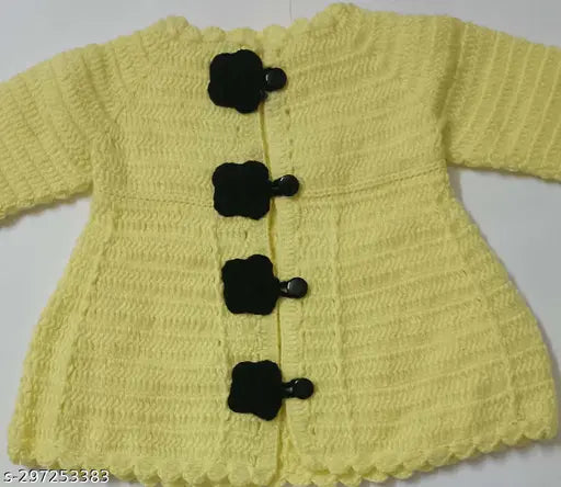 Handmade woolen 0-12 months baby girls' sweater-dress with long sleeves, India origin