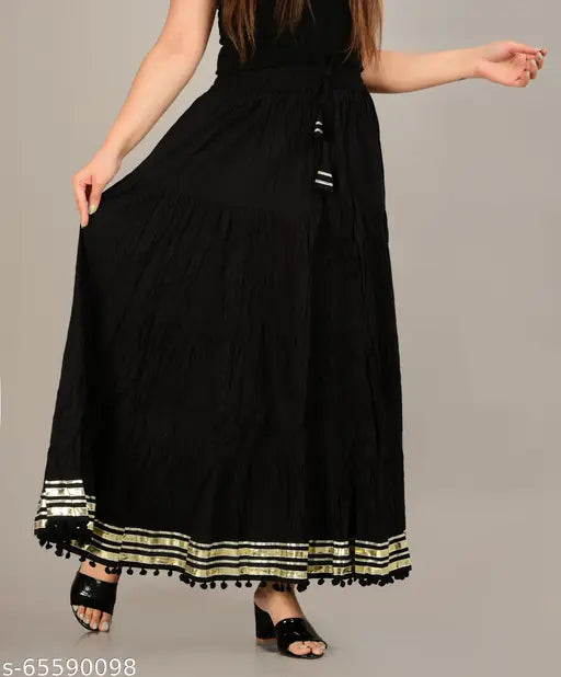 Cotton CANGO Stylish Women Skirt with laces, self-design net pattern. Genuine cotton product available in multiple sizes from 26 to Free Size, ideal for fashionable women. Made in India