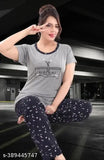 Printed 100% cotton hosiery nightwear set, perfect for daily comfort and skin-friendly sleepwear. Two-piece design with short sleeves, suitable for various occasions like casual, home, yoga, vacation, or beach wear