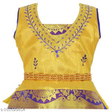 Cotton-silk kids' Rani Pattu Leghanga Choli, short-sleeved floral stitch design, 5-8 years, Indian traditional festive wear
