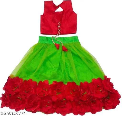 Embroidered cotton blend lehenga choli dupatta set for girls, fully stitched in net and cotton, Indian traditional wear for ages 6 months to 10 years