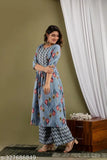 Cotton CE PATTI ZIGZAG A KURTA SET with printed palazzos, Indian traditional attire