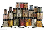 Black airtight kitchen storage container set with 24 pieces, including 6 x 250ml, 6 x 350ml, 6 x 650ml, and 6 x 1200ml containers