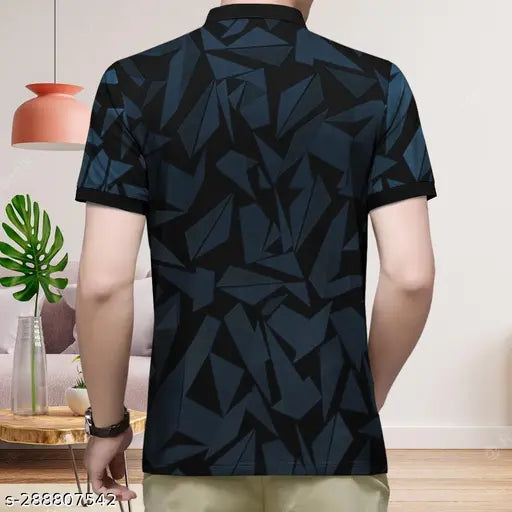 Blue cotton blend polo t-shirts, allover animal print design by Eyebogler for summer casual wear