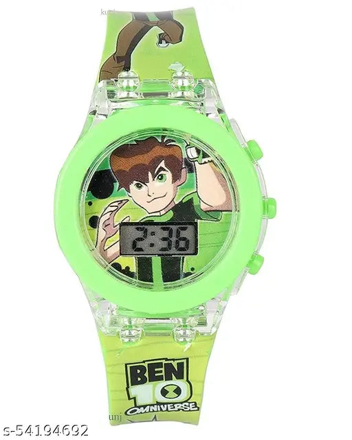 Vivid green kids watch with cartoon character design and digital display