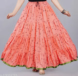 Womens long printed skirt in vibrant pink with black trim and green border