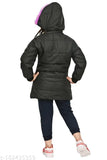 Black, zippered girls' solid casual jacket