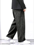 Large black baggy jeans with frayed hems