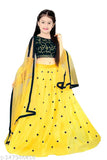 Embroidered net and satin semi-stitched lehenga choli for girls, 8-13 years, machine washable