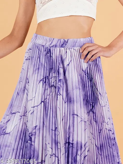 Long printed skirt with marbled print, high waist, linen material