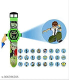 A digital watch with a projector function, designed for boys. Featuring a variety of colorful straps and buttons on a white background. The image includes 16 different designs and strap styles, presented in a collage layout