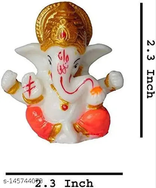 Polyresin showpiece figurine of pagdi Ganesha, vibrant colors orange, white, red, intricate detailing