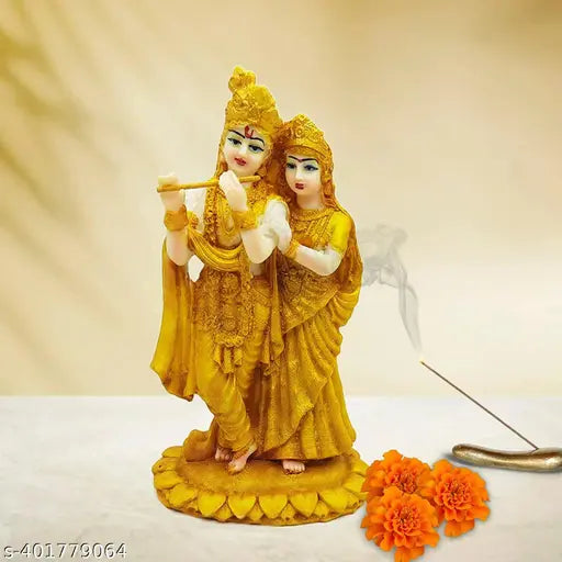 Resin Radha Krishna Idol (19cm x 11cm), exquisite Indian decor for living room or temple