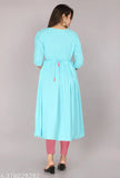 Blue embroidered rayon kurti, three-quarter sleeve, traditional and western touch, comfortable and stylish women's clothing