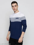 Emerald green cotton blend men's round neck regular fit full sleeves colorblocked T-shirt for casual or workplace wear, exuding style and comfort in India