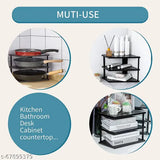 3-Tier Storage Rack for Corners, Multipurpose Kitchen Plate Dish Corner Shelf Rack Stand Holder Black Metal 1PC.