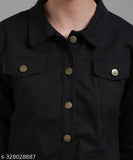 Black denim jacket with button details, casual wear